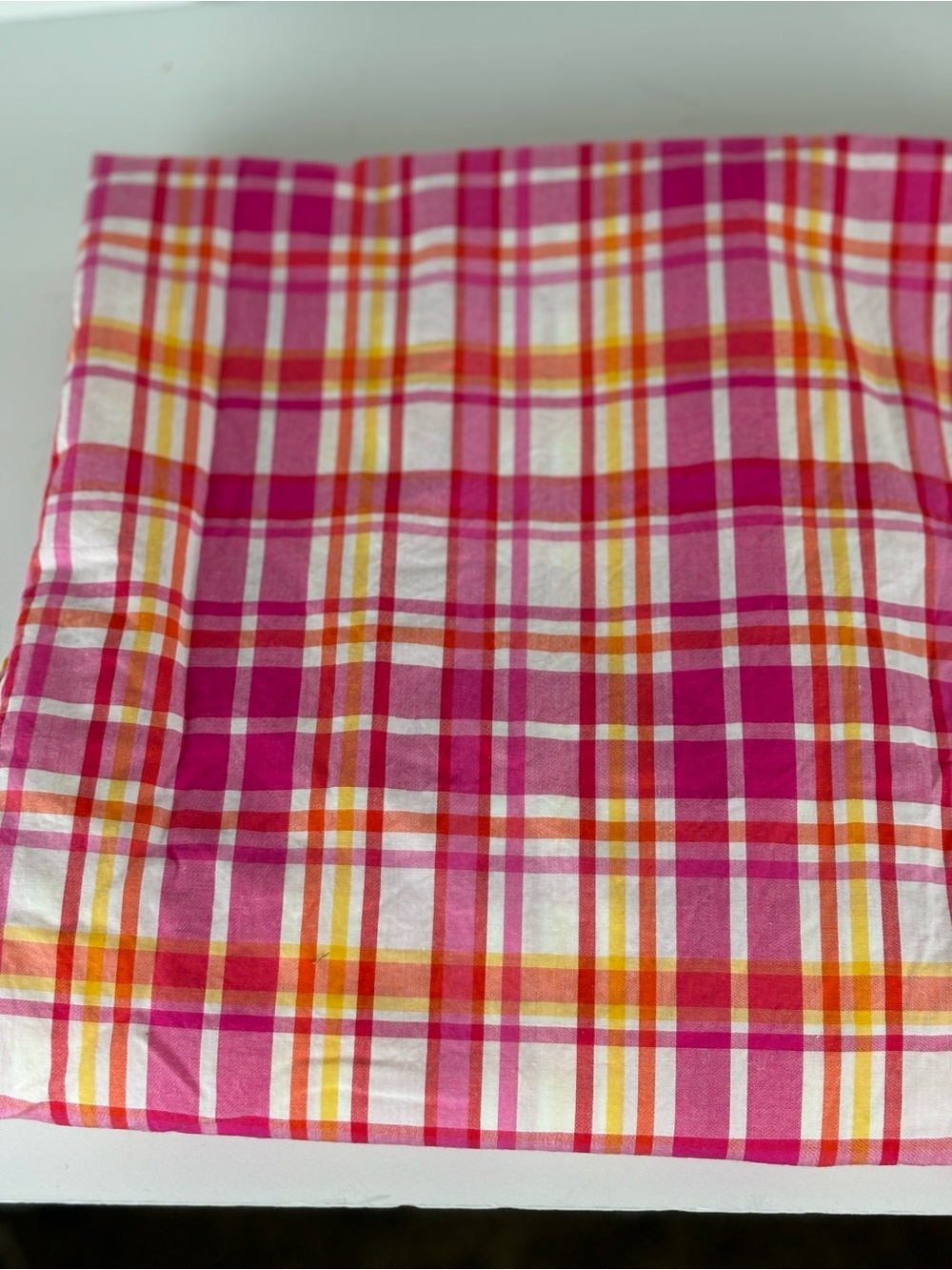 Pottery Barn Teen /Madres Plaid-Pink/Orange/Yellow /Full Bed Skirt/Preppy Accent - Picture 3 of 7
